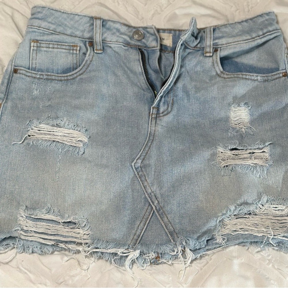 Distressed Light Blue Denim Skirt